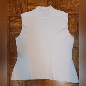 Sag Harbor Women's Mock Turtleneck White Knit Sleeveless Top 100% Cotton XL